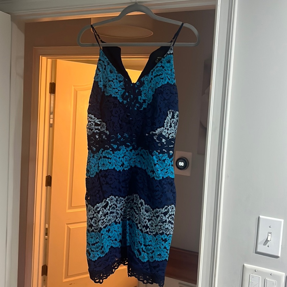 Lace summer tri colored blue mini dress